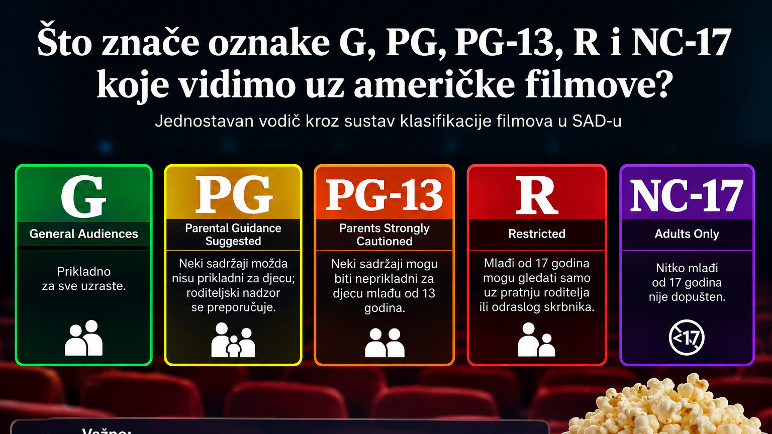 Što znače oznake G, PG, PG-13, R i NC-17 koje vidimo uz američke filmove?